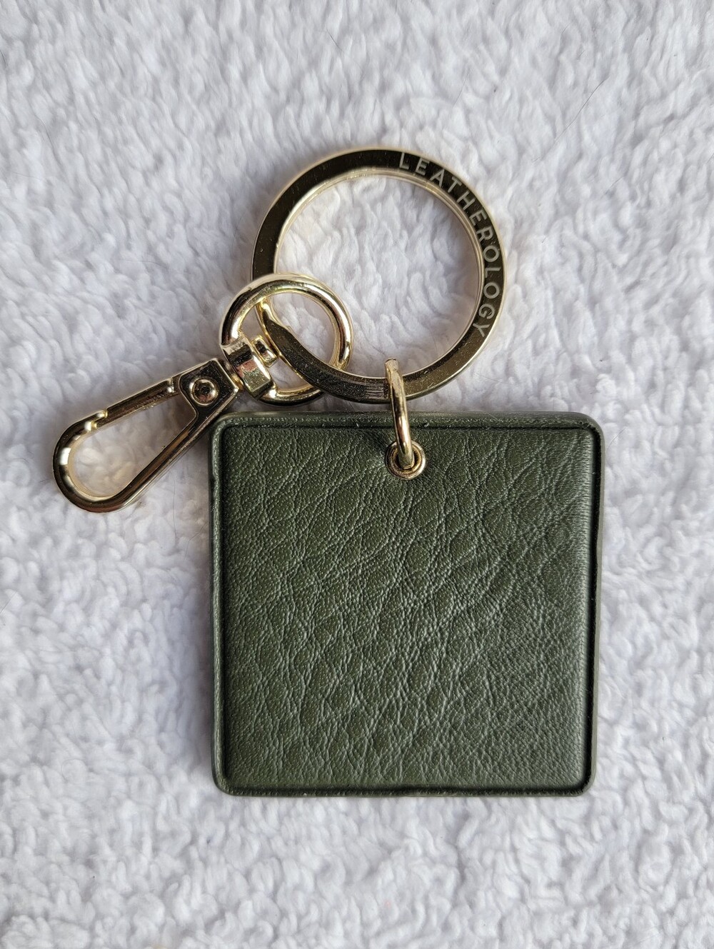 Leatherology Green Square Leather Key Chain Keyring w/ Gold Lobster Clip